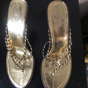 Gold baby phat open sandal heels